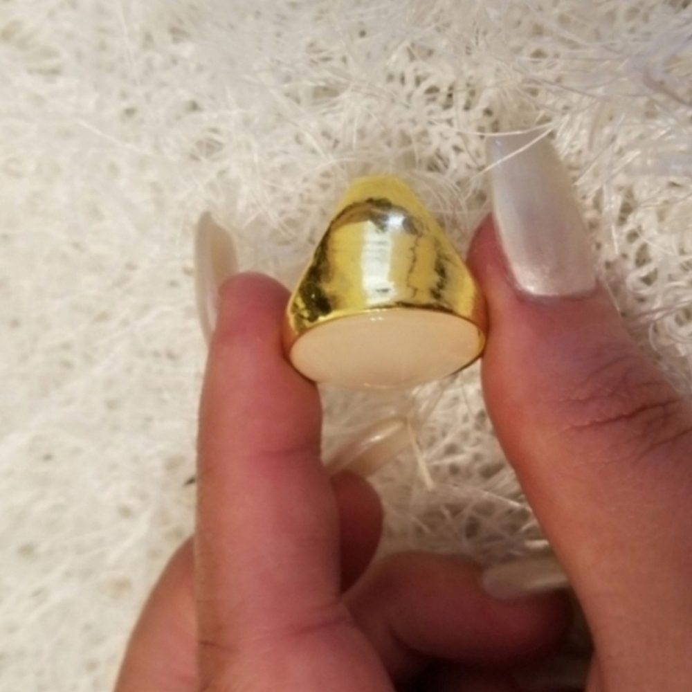 Mother Of Pearl Titanium Gold Plated Chunky Ring - Picture 4 of 16